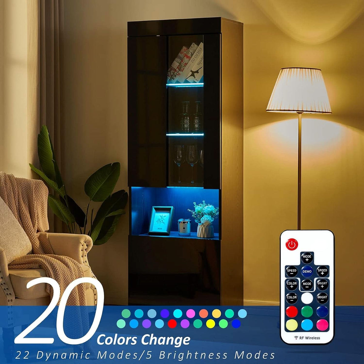 Two Piece 71 Inch Tall Bookcase Storage Cabinet With Glass Doors Set Of Two For Living Room And Office