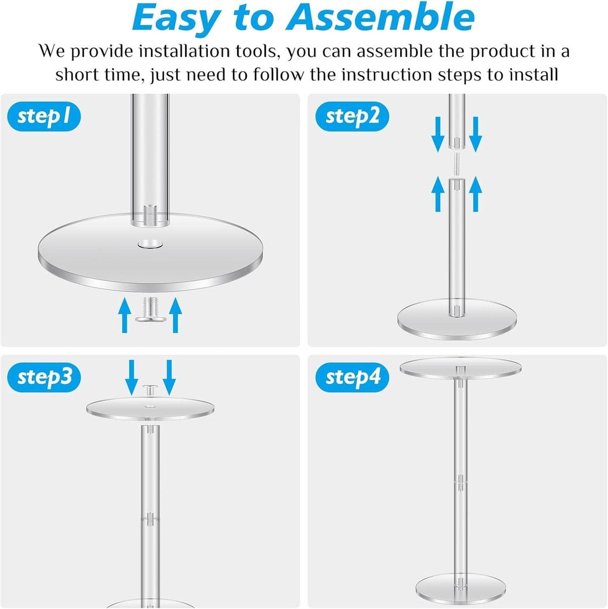 Two Piece Acrylic Side Tables Clear 10x10x24.2Inches