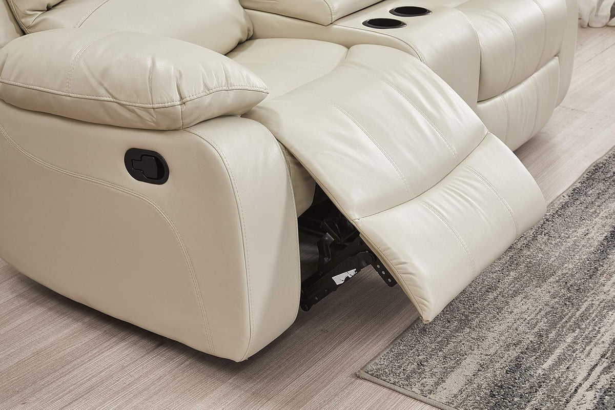 Two Piece Bonded Leather Recliner Sofa And Loveseat Set In Beige For Living Room Convenience And Comfort