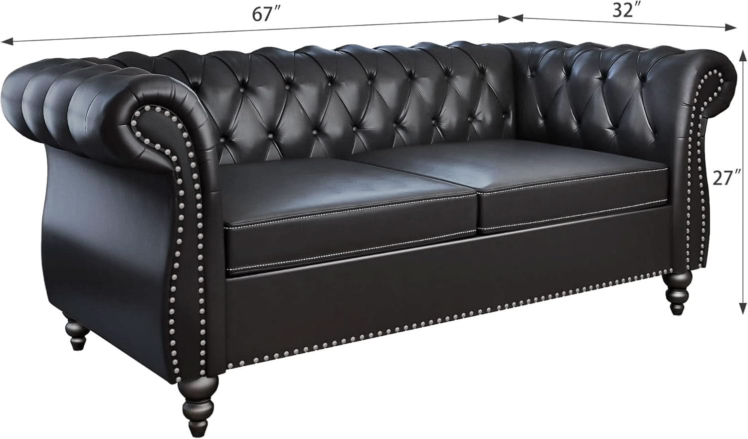 Two Piece Chesterfield Leather Living Room Set With Black Leather Loveseat And Chair