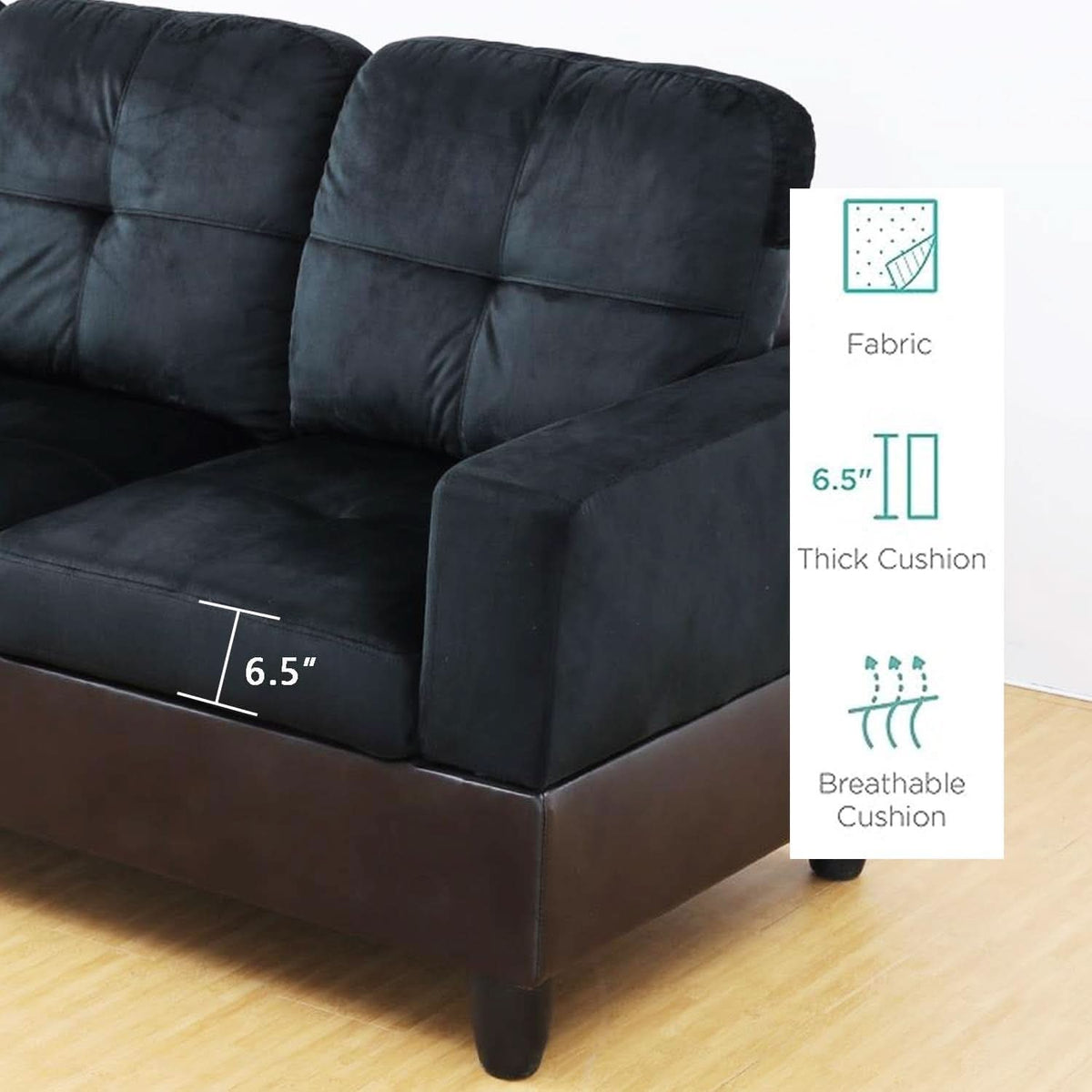 Two Piece L Shape Sectional Sofa Set In Midnight Blue Microfiber With Chaise Left Hand Facing