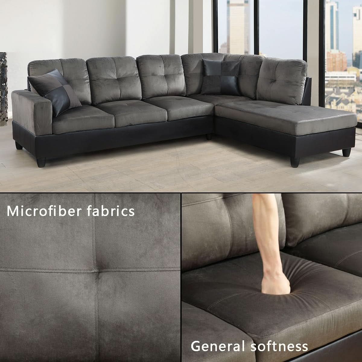 Two Piece L Shape Sectional Sofa Set With Chaise In Taupe Microfiber Right Hand Facing Living Room Furniture