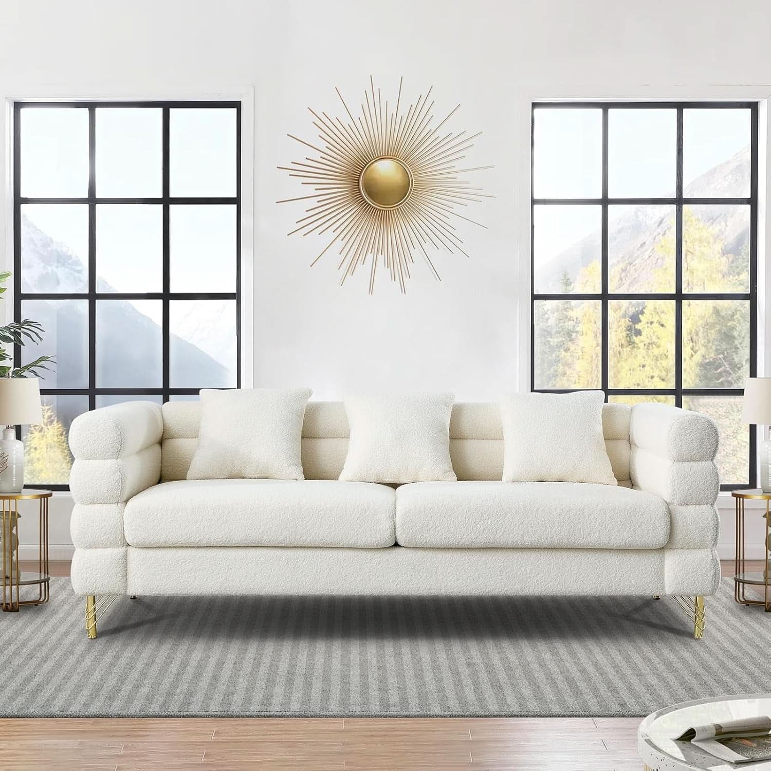 Two Piece Living Room Sofa Set White Teddy Boucle With Loveseat And Three Seater Deep Seat Cushioned Upholstered Sofa