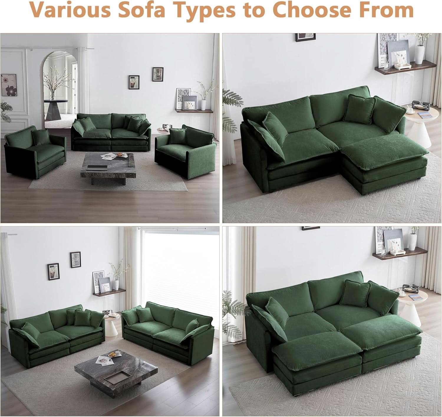 Two Piece Loveseat And Armchair Set In Evergreen Chenille