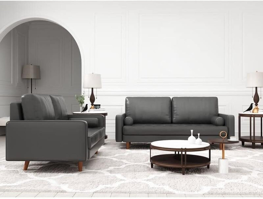 Two Piece Mid Century Square Arm Leather Sofa Living Room Set White 70 Inch Sofa And 58 Inch Loveseat