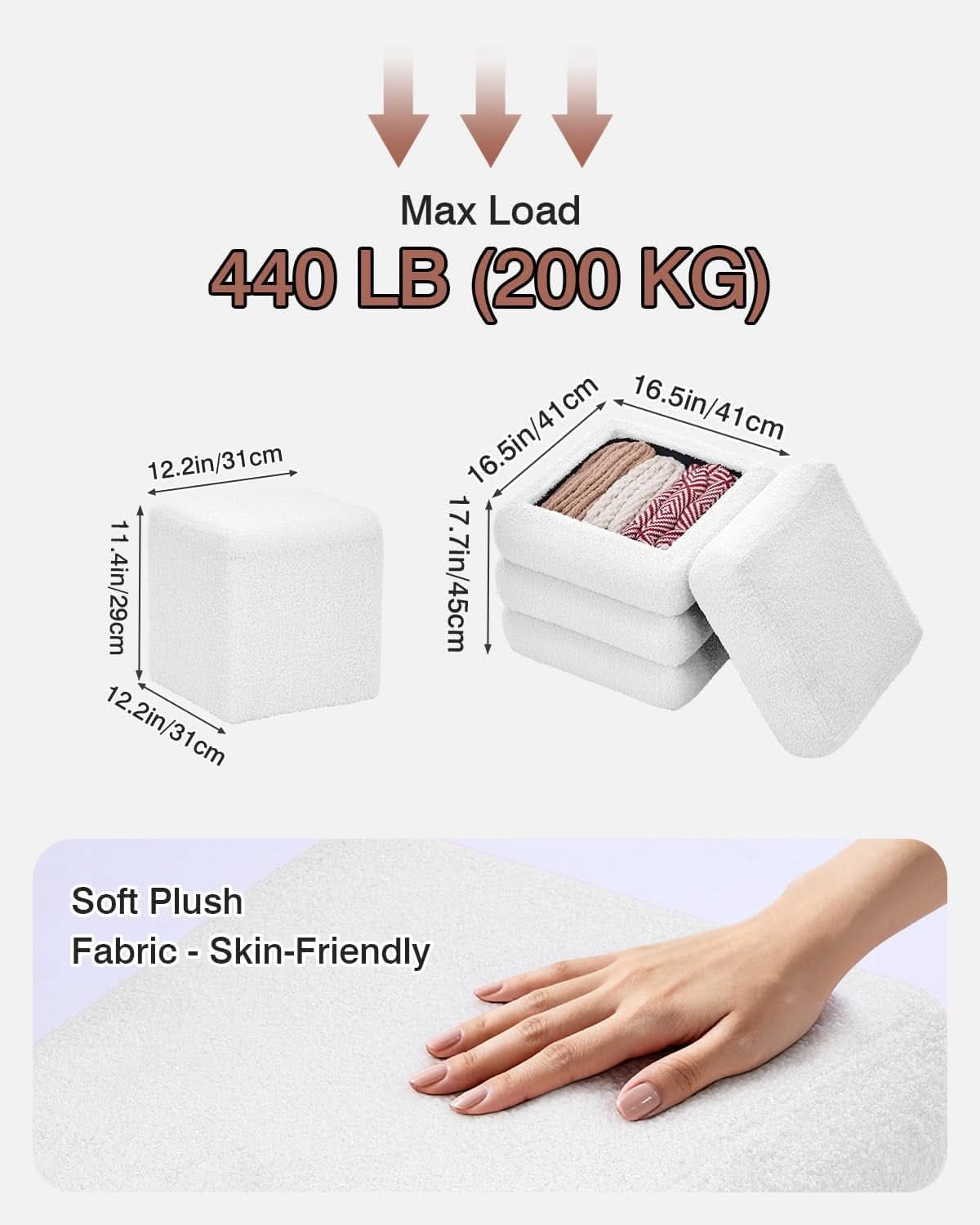 Two-Piece Nesting Sherpa Storage Ottomans White Lid