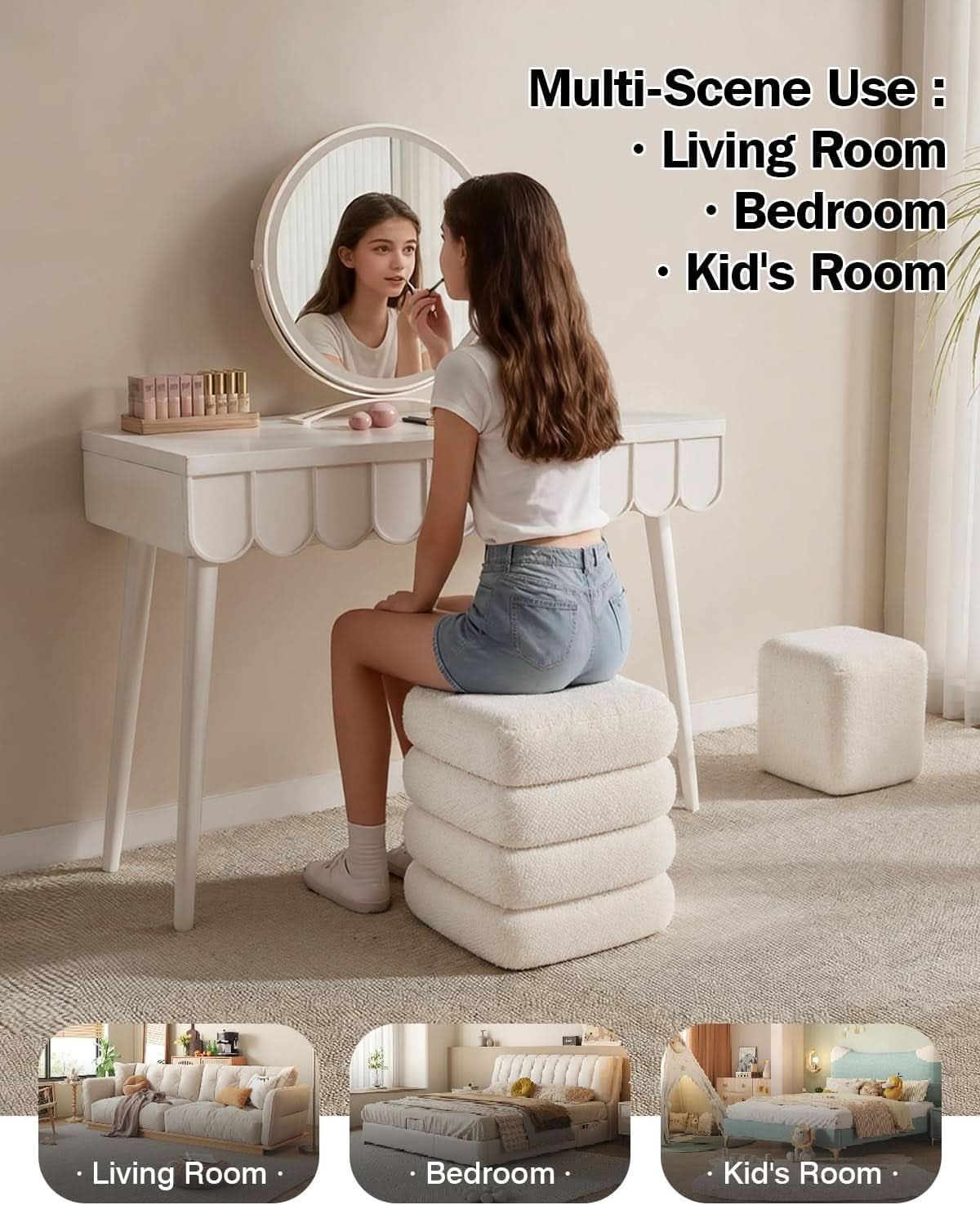 Two-Piece Nesting Sherpa Storage Ottomans White Lid