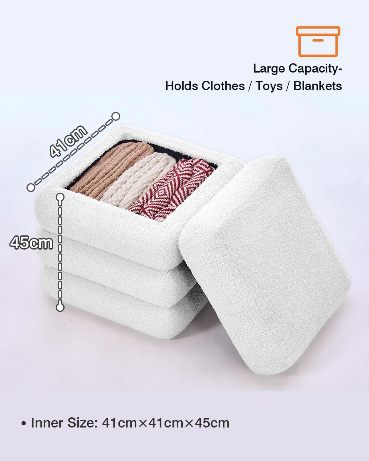 Two-Piece Nesting Sherpa Storage Ottomans White Lid
