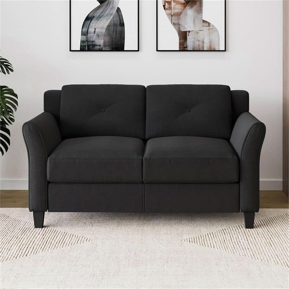Two Piece Polyester Microfiber Upholstered Sofa Set With 78 Inch Wide Sofa And 56 Inch Wide Loveseat In Black