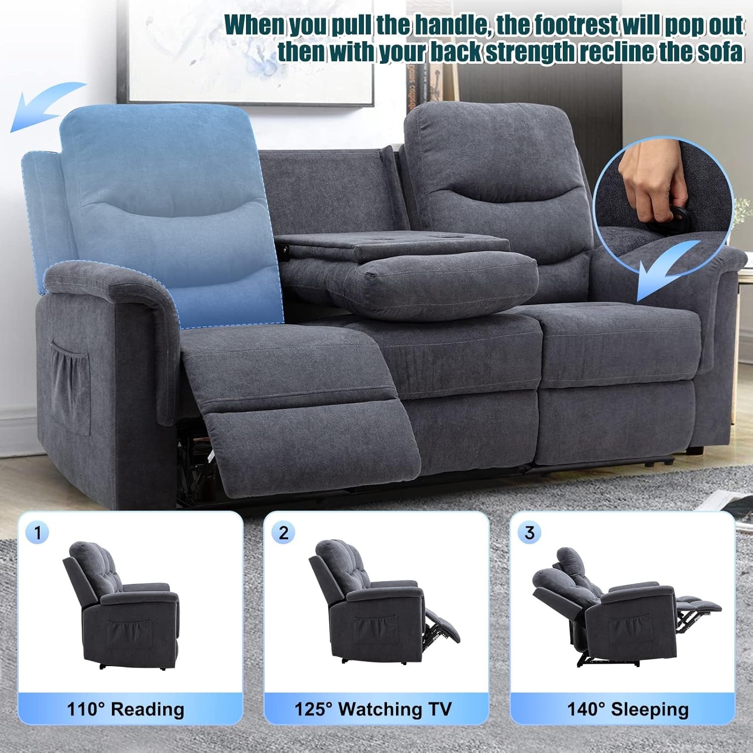 Two Piece Recliner Sofa Set With Console And Cup Holders