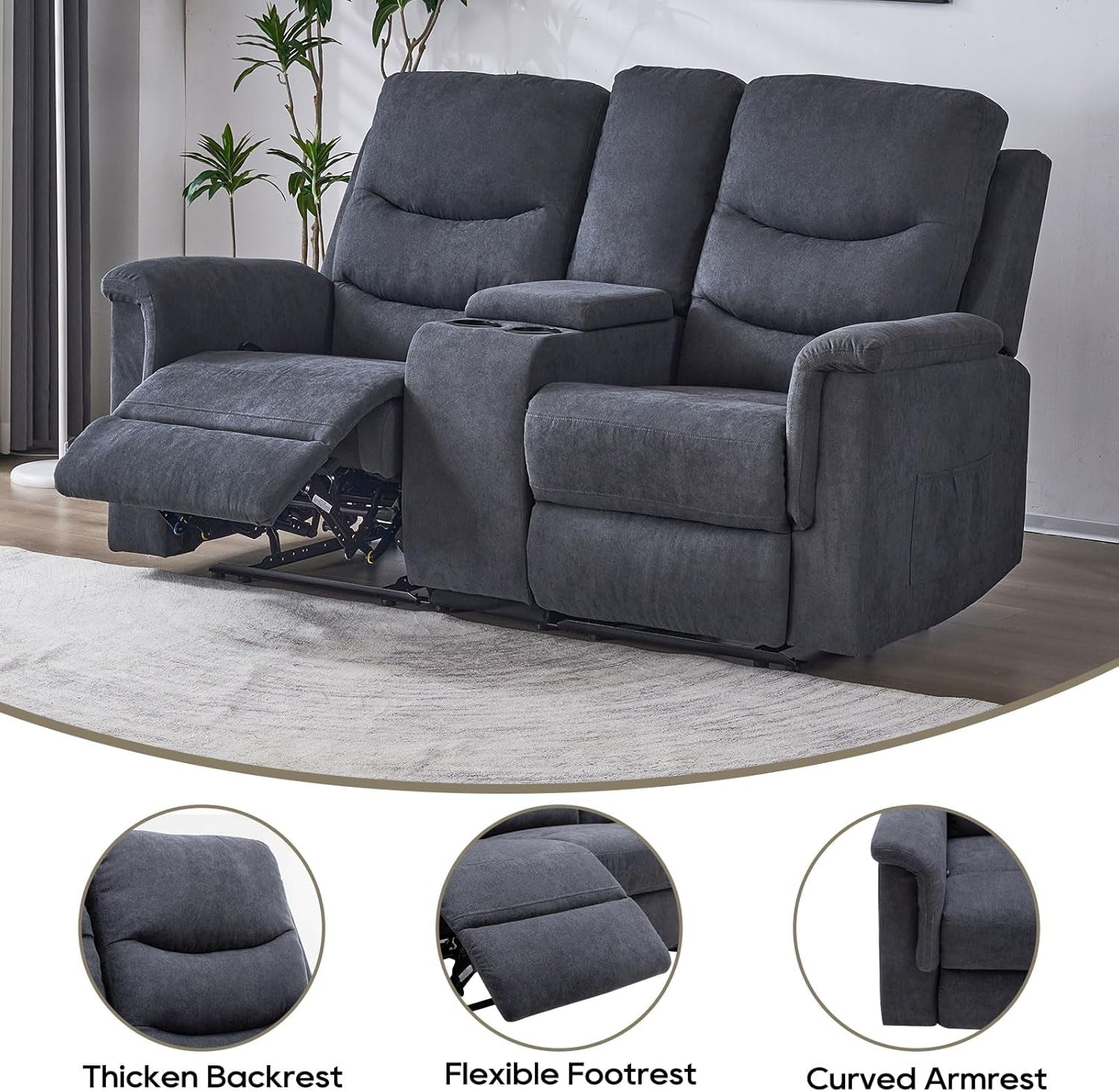 Two Piece Recliner Sofa Set With Console And Cup Holders