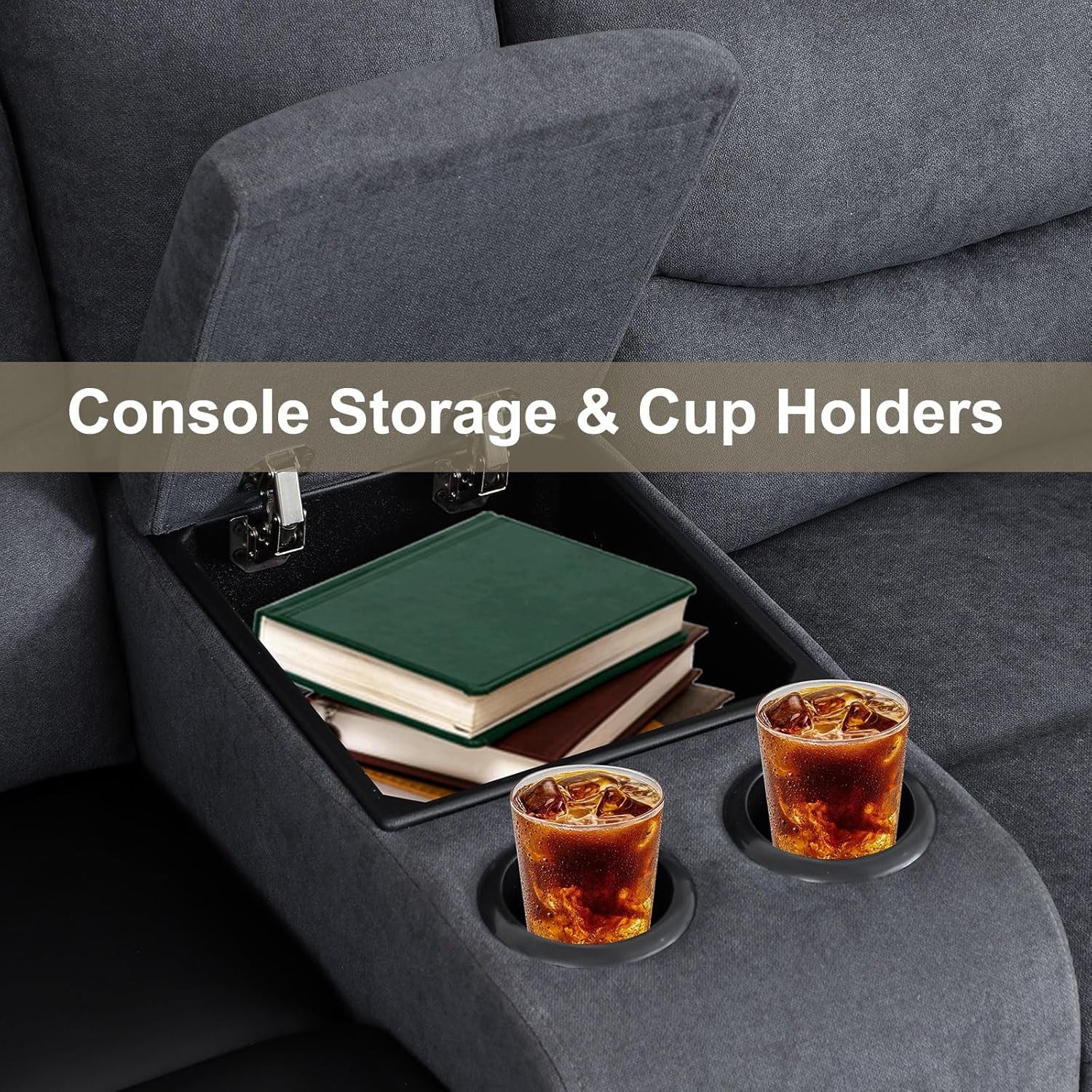 Two Piece Recliner Sofa Set With Console And Cup Holders