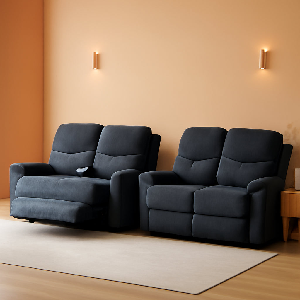Two Piece Recliner Sofa Set With Console And Cup Holders