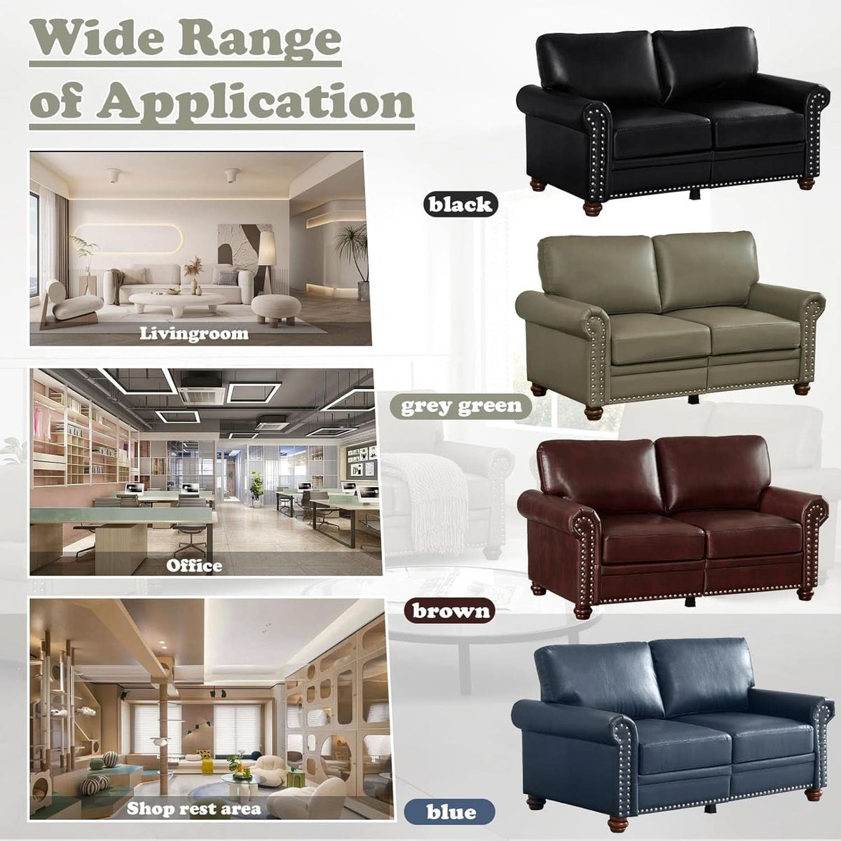 Two Piece Upholstered PU Leather Sofa Set Navy Blue With Storage Mid Century Modern Living Room