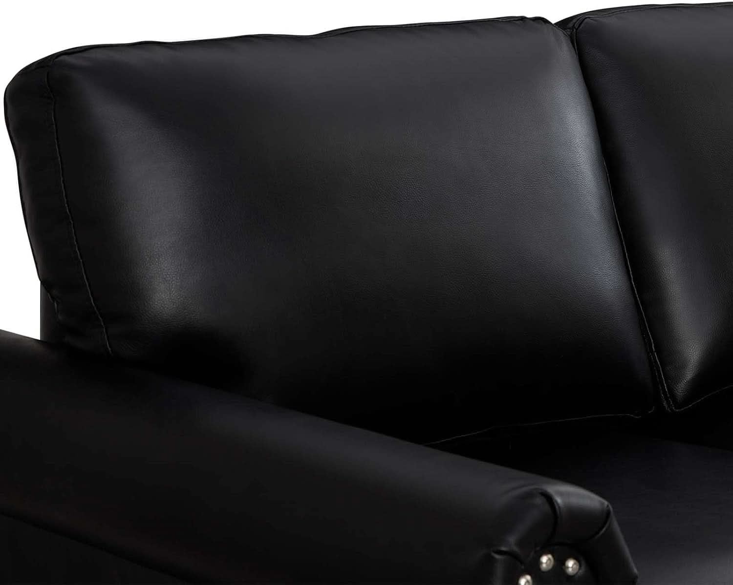 Two Piece Upholstered PU Leather Sofa Set With Hidden Storage Black Mid Century Modern