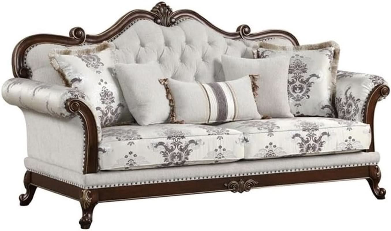 Two-Piece White Button Tufted Living Room Set Modern Style