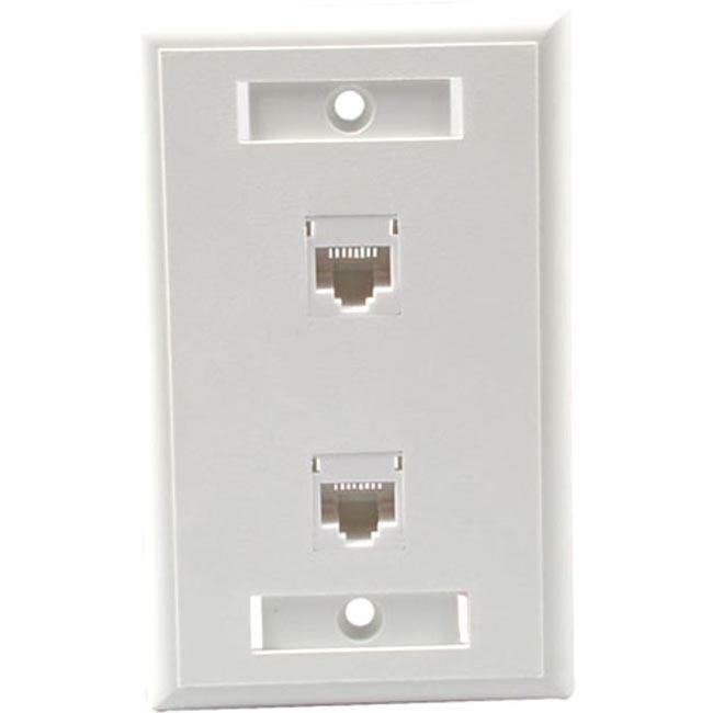 Two Port Cat5E Rj45 Configured Single Gang Wall Plate - White