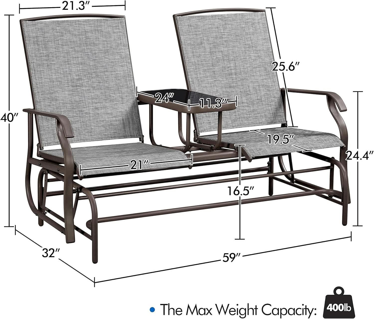 Two-Seat Outdoor Glider Bench with Center Table