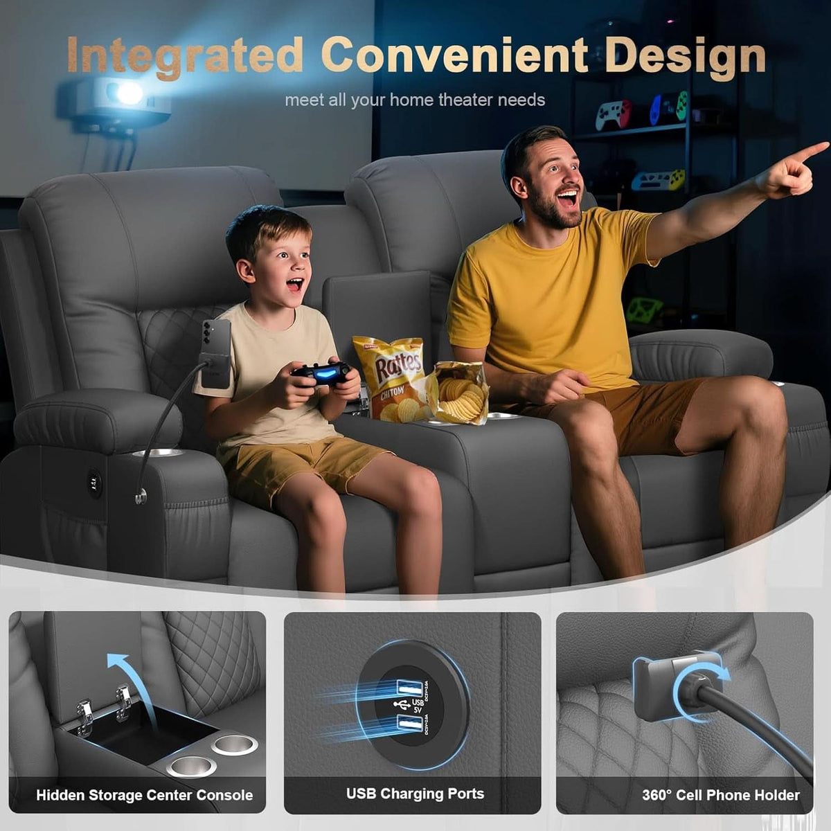 Two Seat Reclining Loveseat With Center Console USB Ports