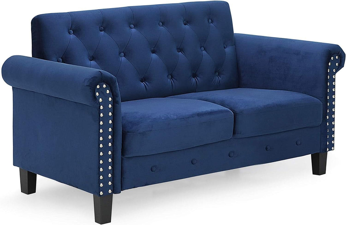 Two Seater Tufted Black Faux Leather Loveseat for Living Room