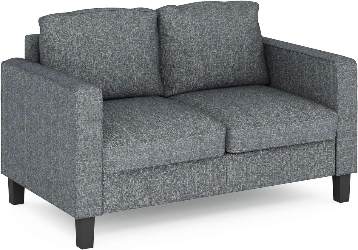 Two Seater Tufted Black Faux Leather Loveseat for Living Room