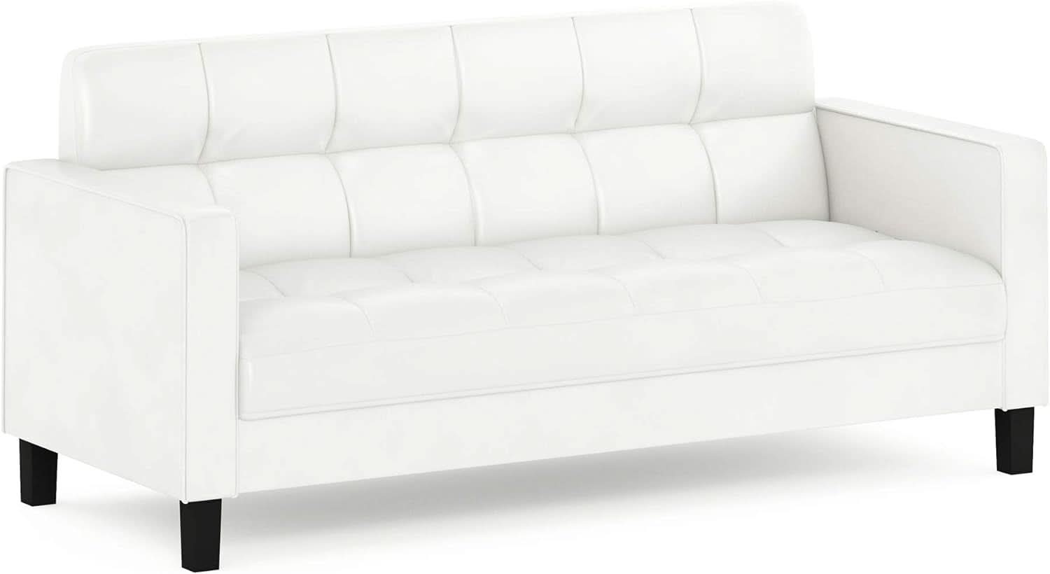 Two Seater Tufted Black Faux Leather Loveseat for Living Room