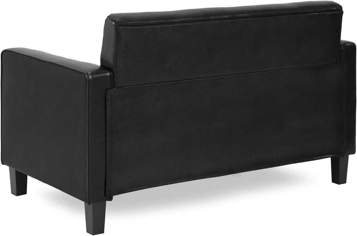 Two Seater Tufted Black Faux Leather Loveseat for Living Room