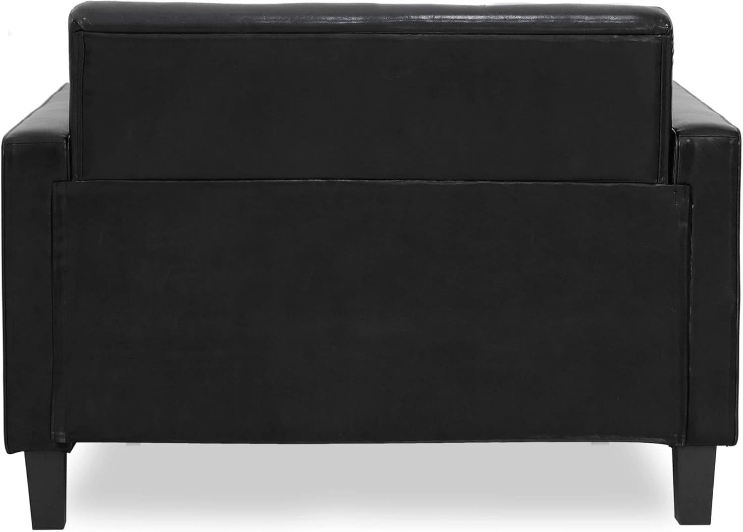 Two Seater Tufted Black Faux Leather Loveseat for Living Room