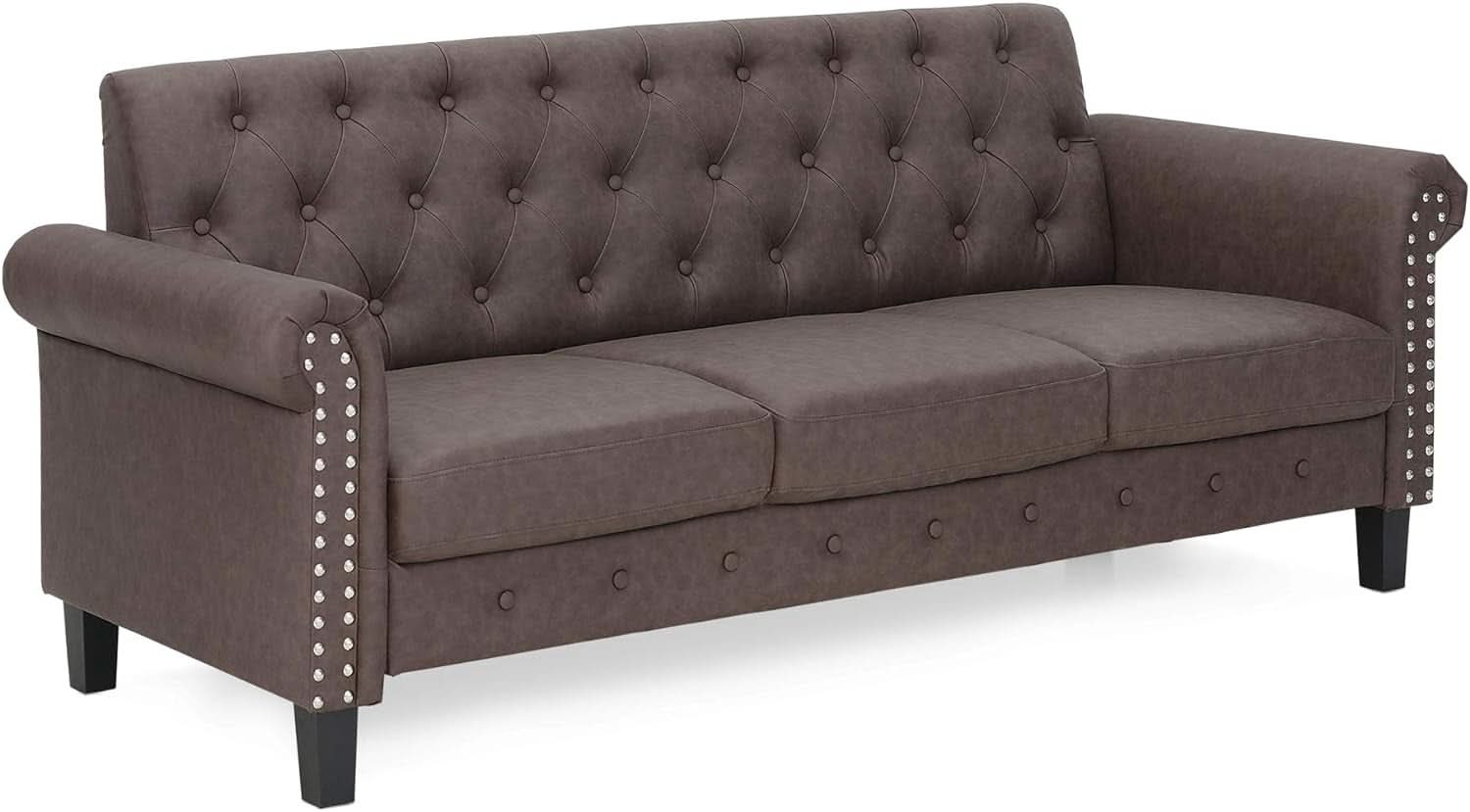 Two Seater Tufted Black Faux Leather Loveseat for Living Room