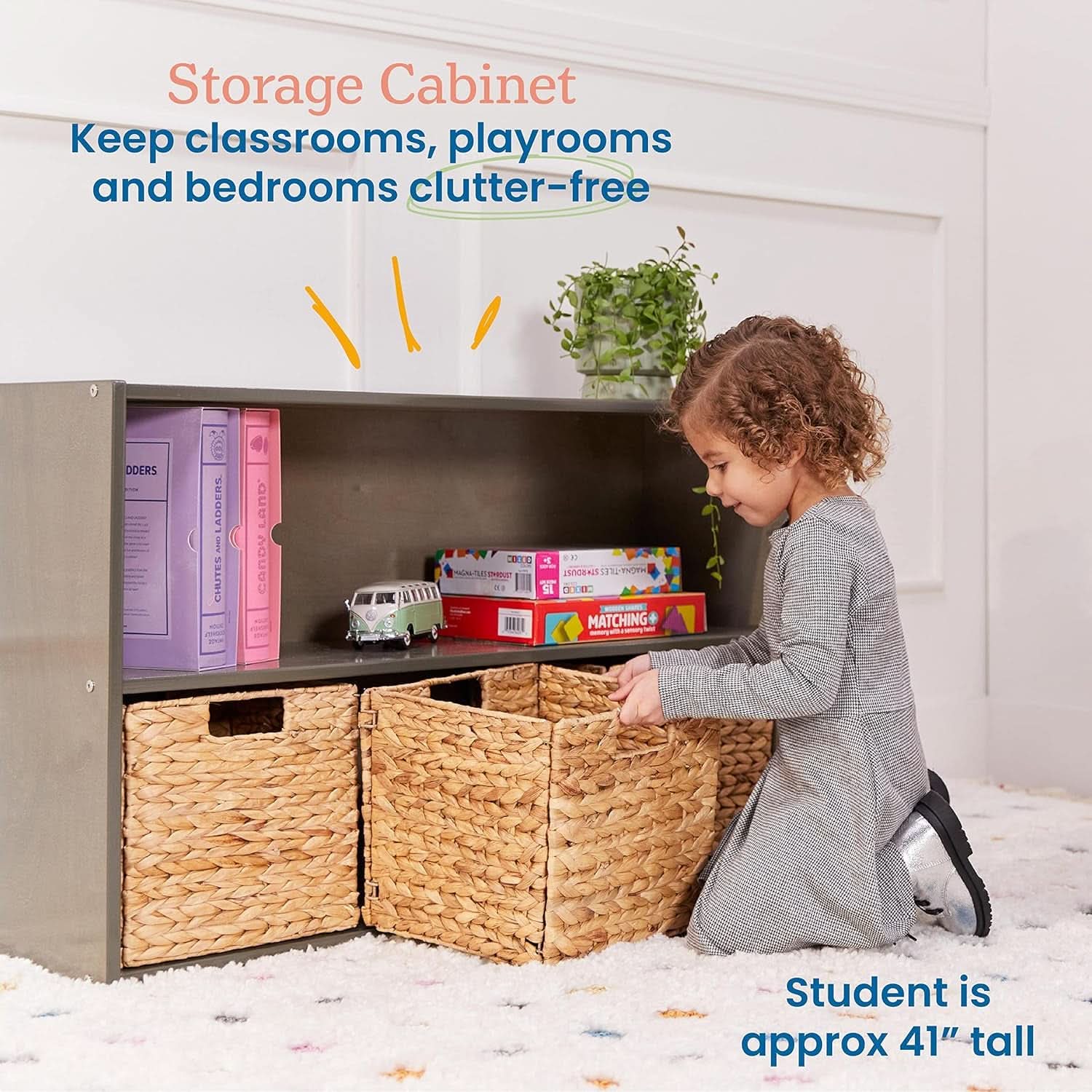 Two Shelf Storage Cabinet 24In Grey Wash Kids Bookshelf