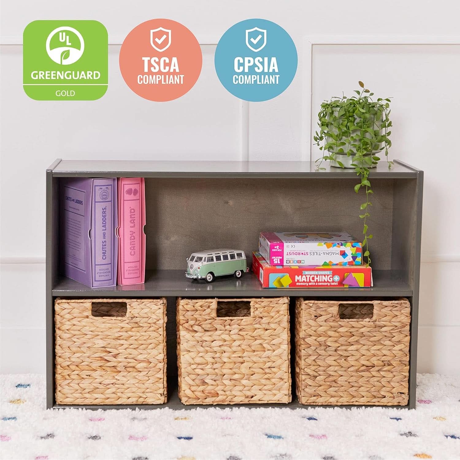 Two Shelf Storage Cabinet 24In Grey Wash Kids Bookshelf