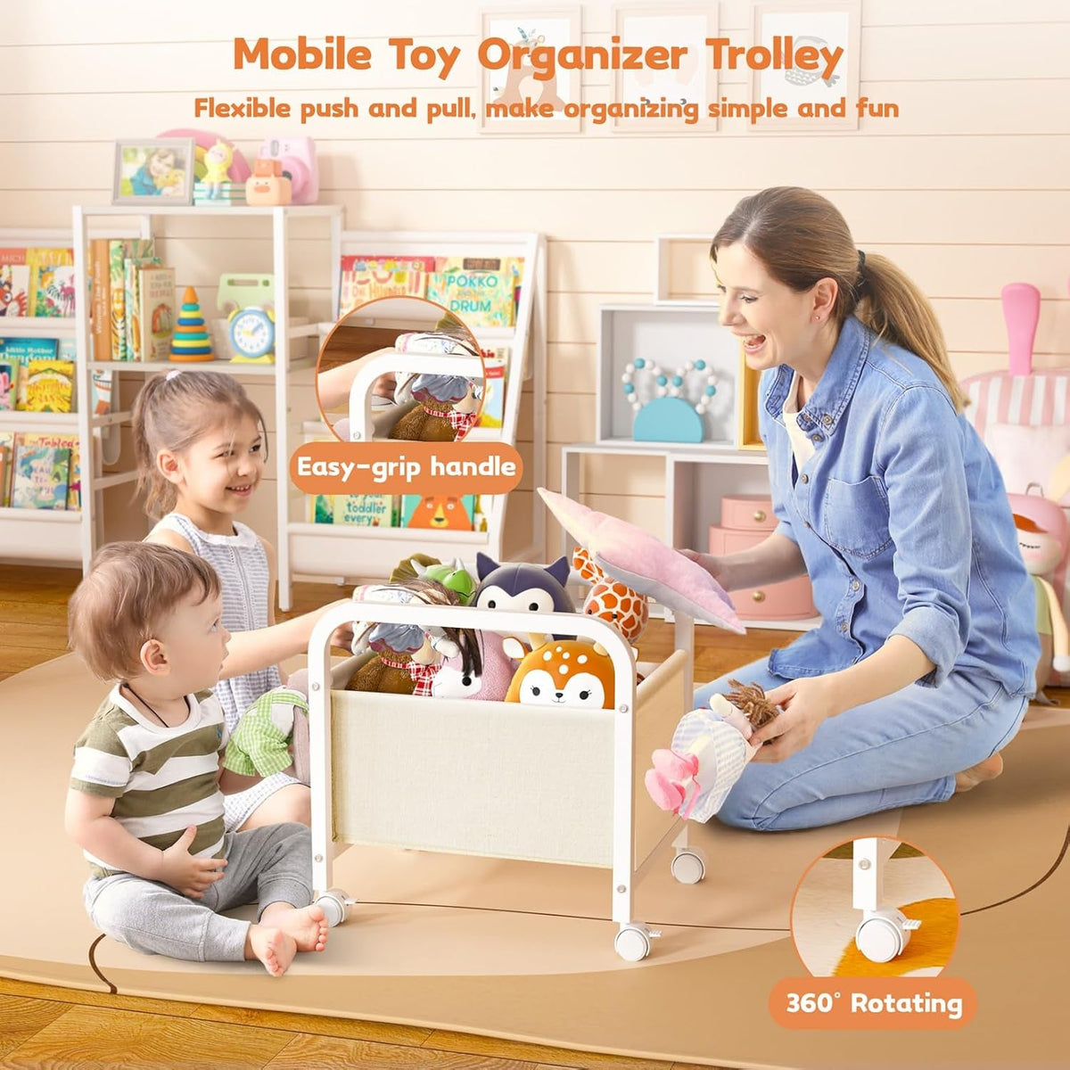 Two Sided Montessori Kids Bookshelf With 6 Tiers Toy Bin