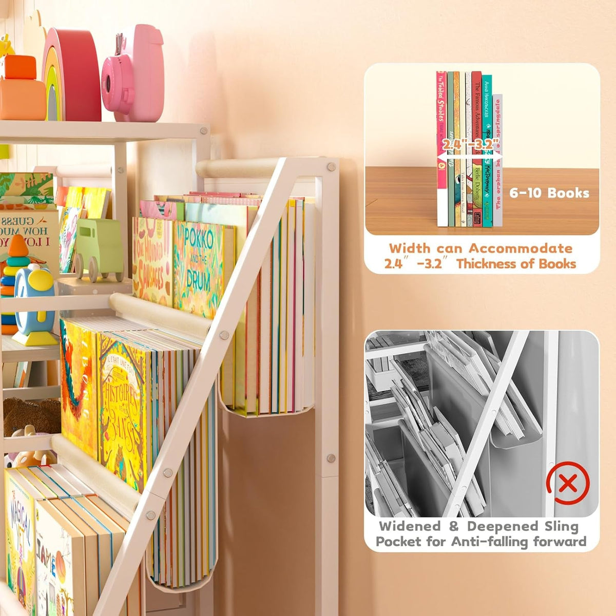 Two Sided Montessori Kids Bookshelf With 6 Tiers Toy Bin