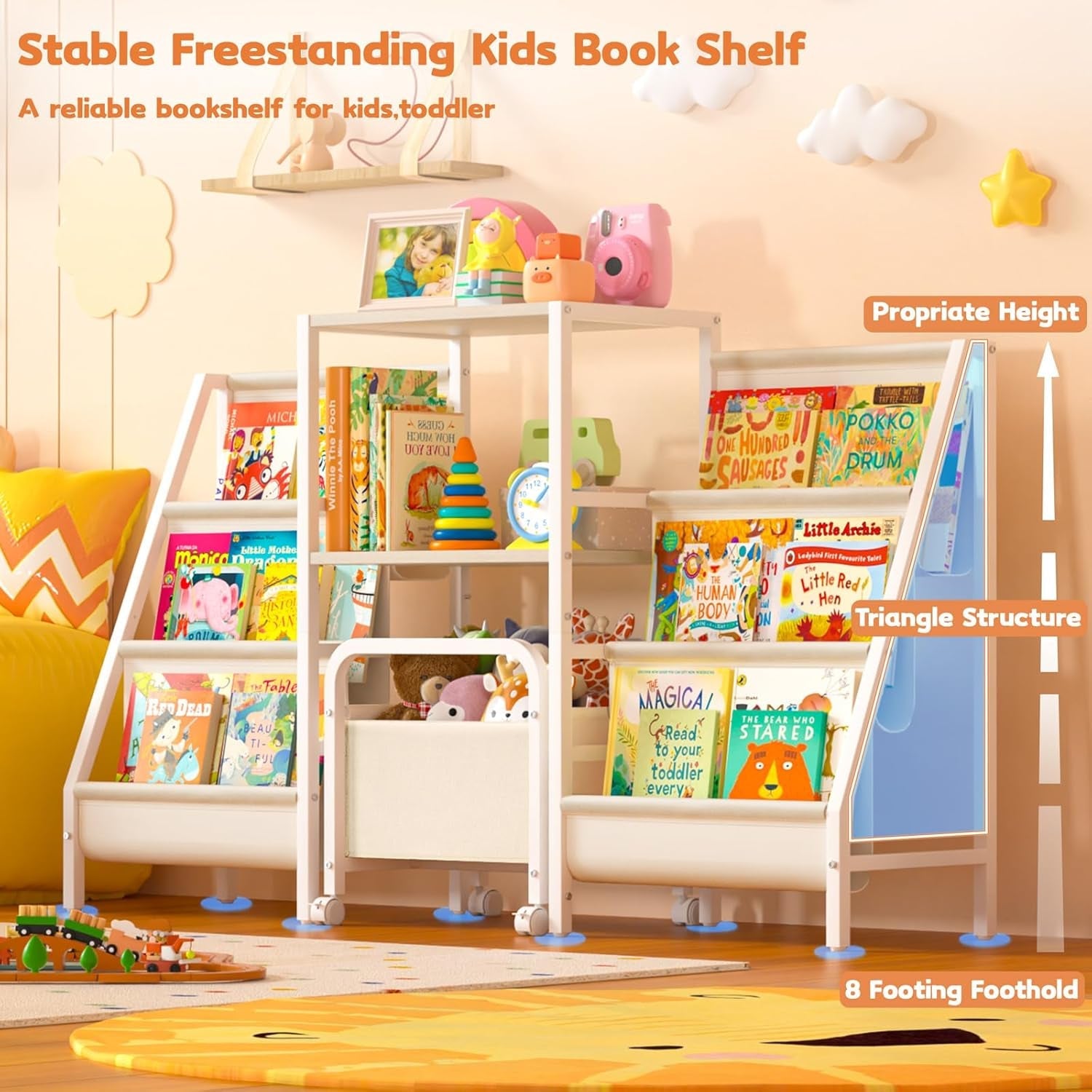 Two Sided Montessori Kids Bookshelf With 6 Tiers Toy Bin
