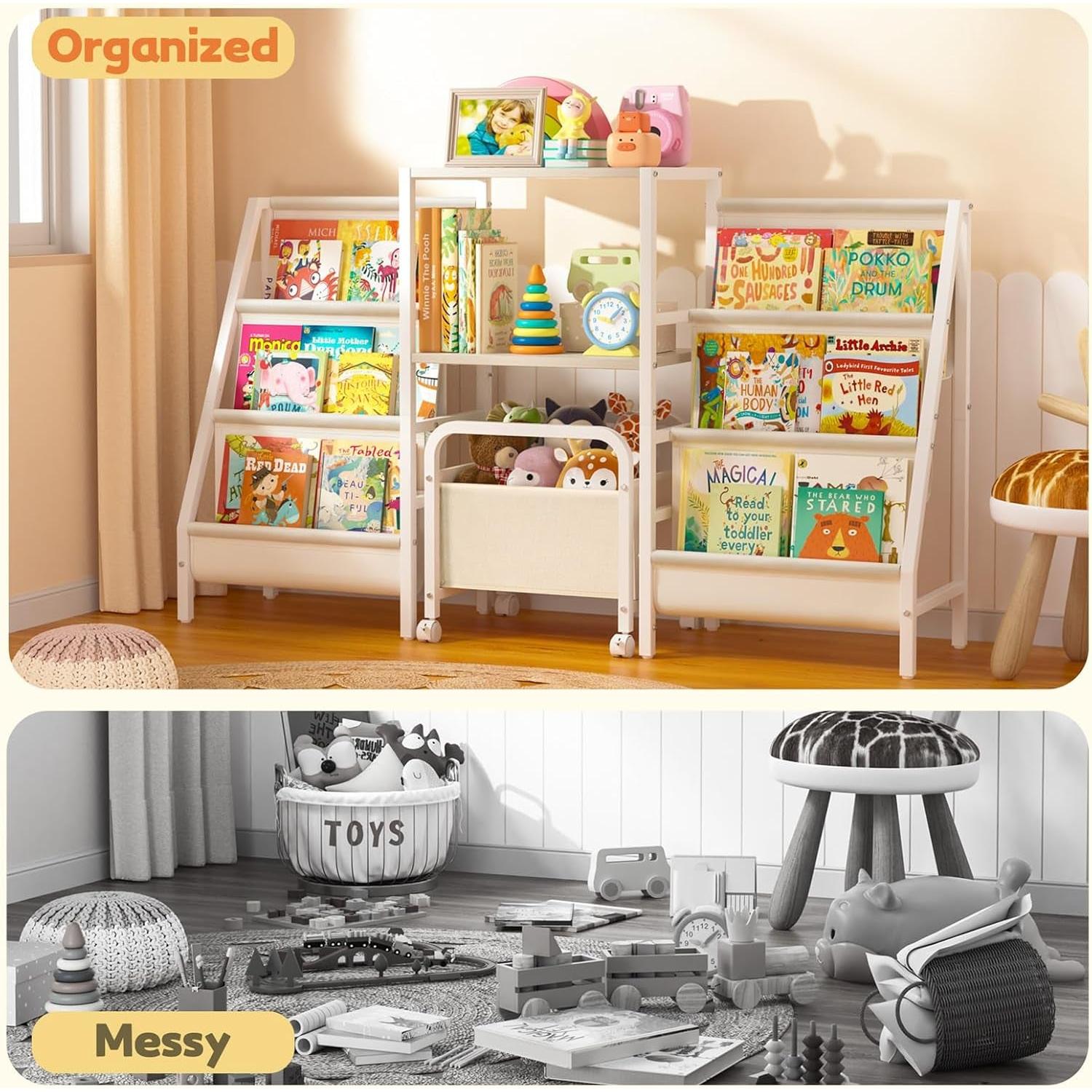 Two Sided Montessori Kids Bookshelf With 6 Tiers Toy Bin