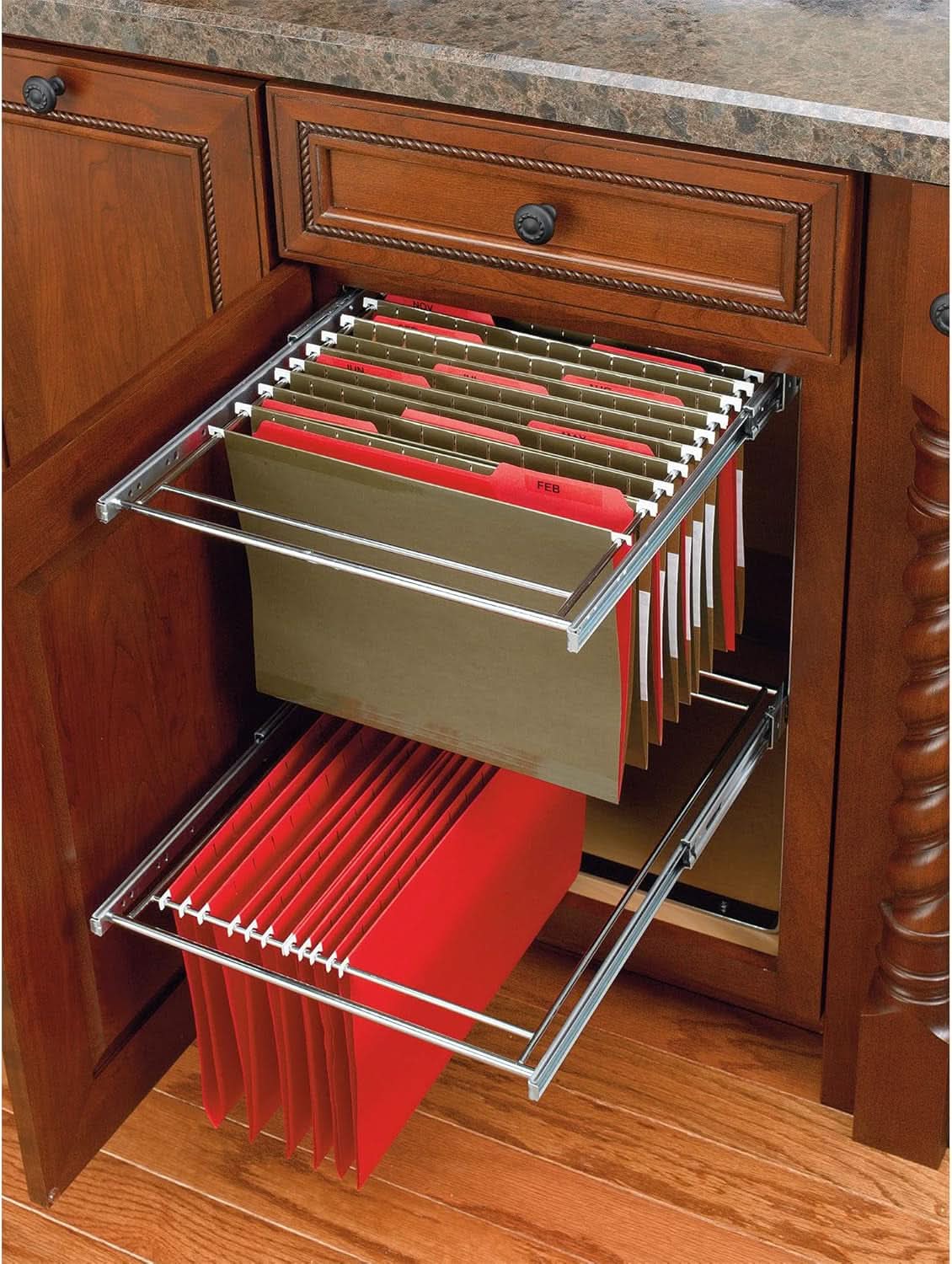 Two Tier Base Cabinet File Drawer Organizer Chrome 14.5 in