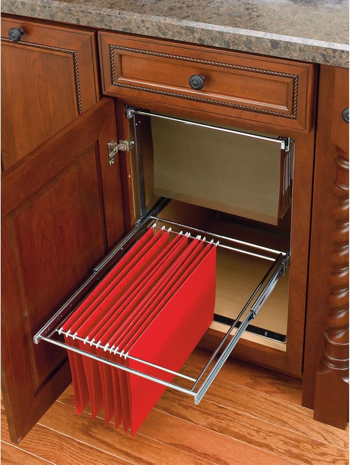 Two Tier Base Cabinet File Drawer Organizer Chrome 14.5 in