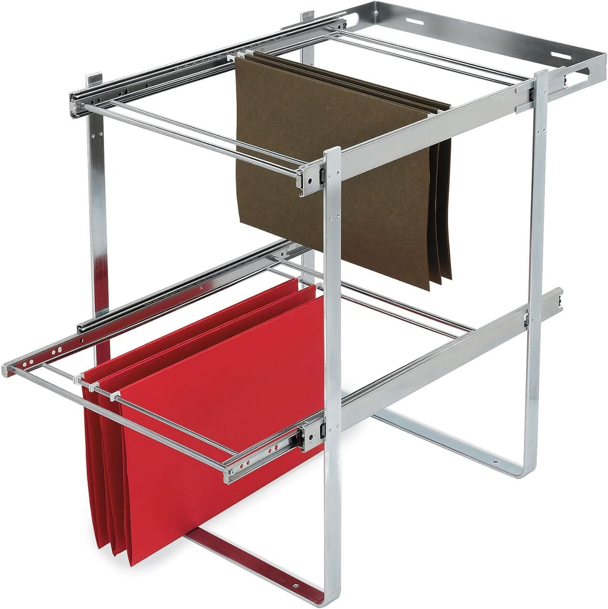 Two Tier Base Cabinet File Drawer Organizer Chrome 14.5 in
