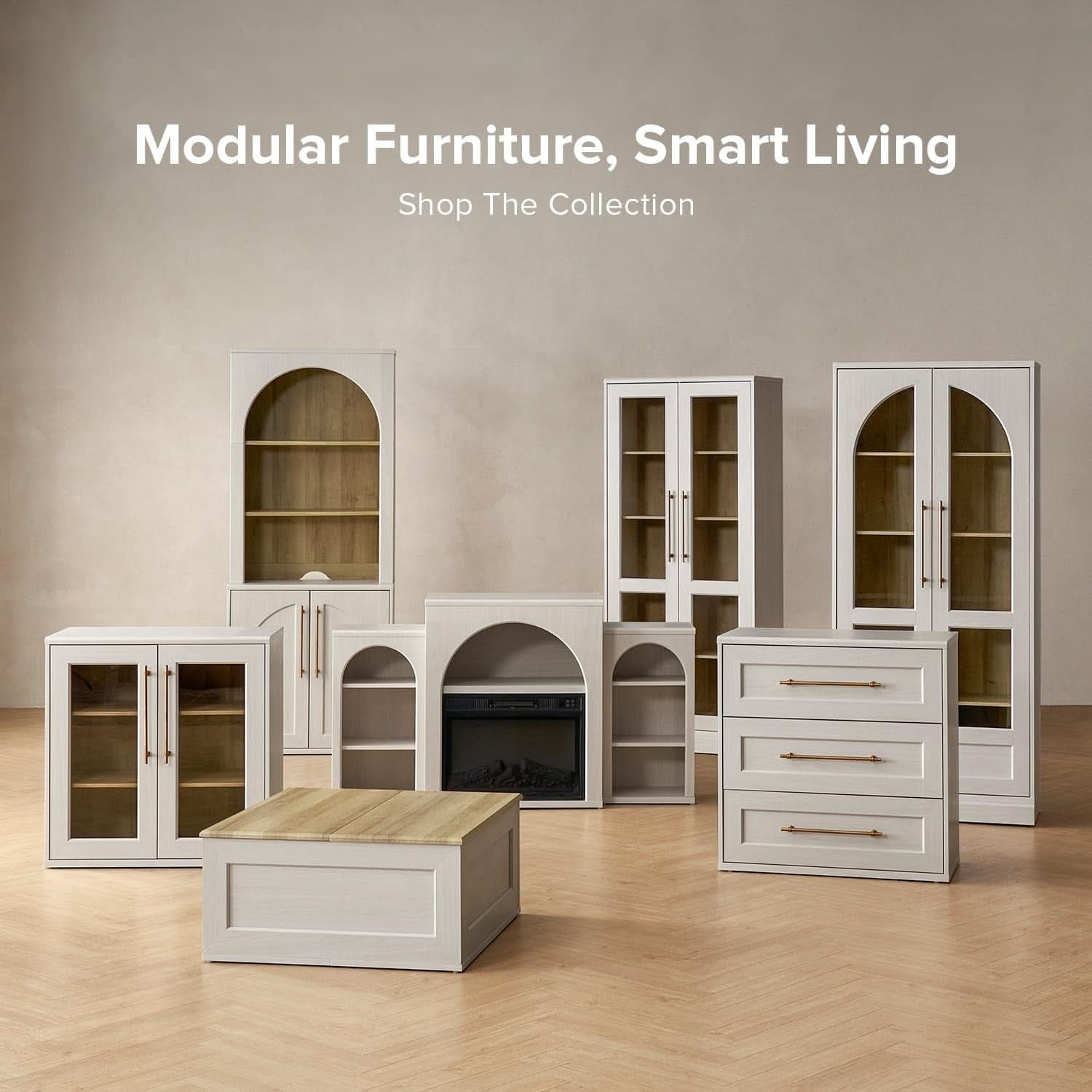 Two Tone Oakwood Acrylic Modular Buffet Cabinet Unit