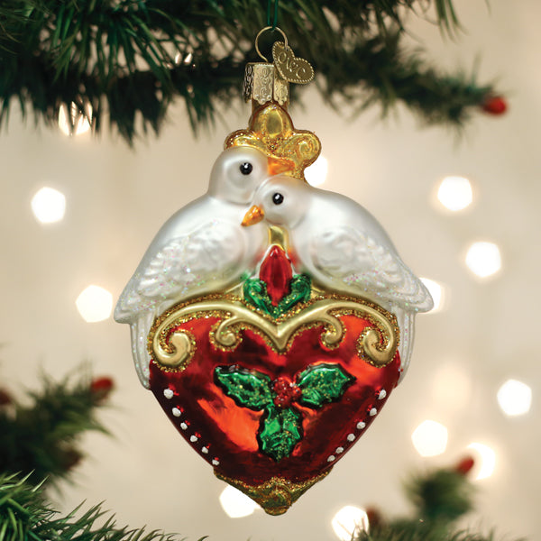 Two Turtle Doves Glass Ornament