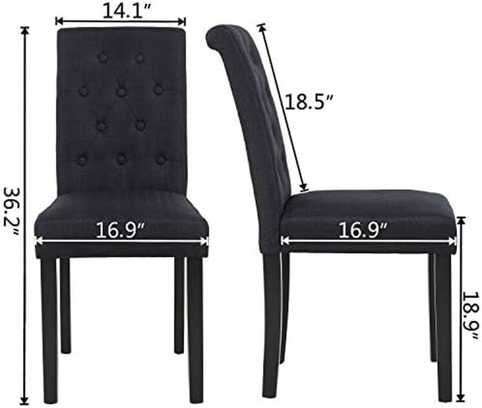 Two Upholstered Fabric Dining Chairs Button Tufting Black