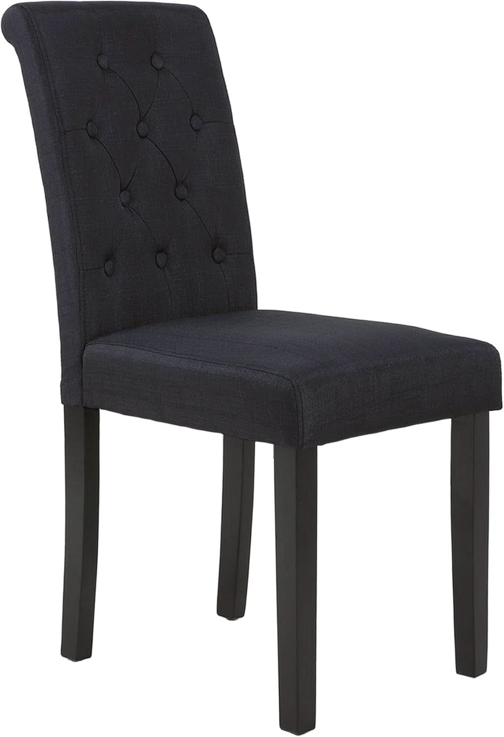 Two Upholstered Fabric Dining Chairs Button Tufting Black