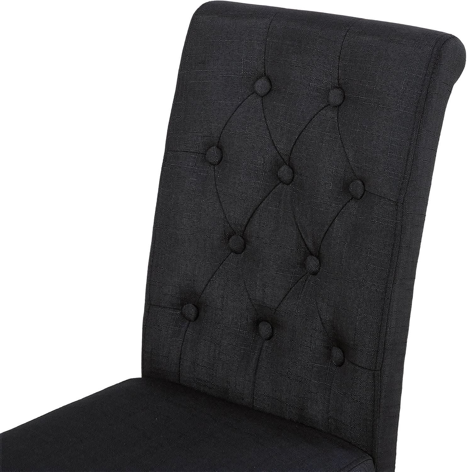Two Upholstered Fabric Dining Chairs Button Tufting Black