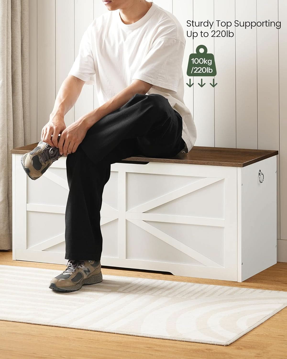TwoTone Walnut White Storage Chest Durable 43.3Inch