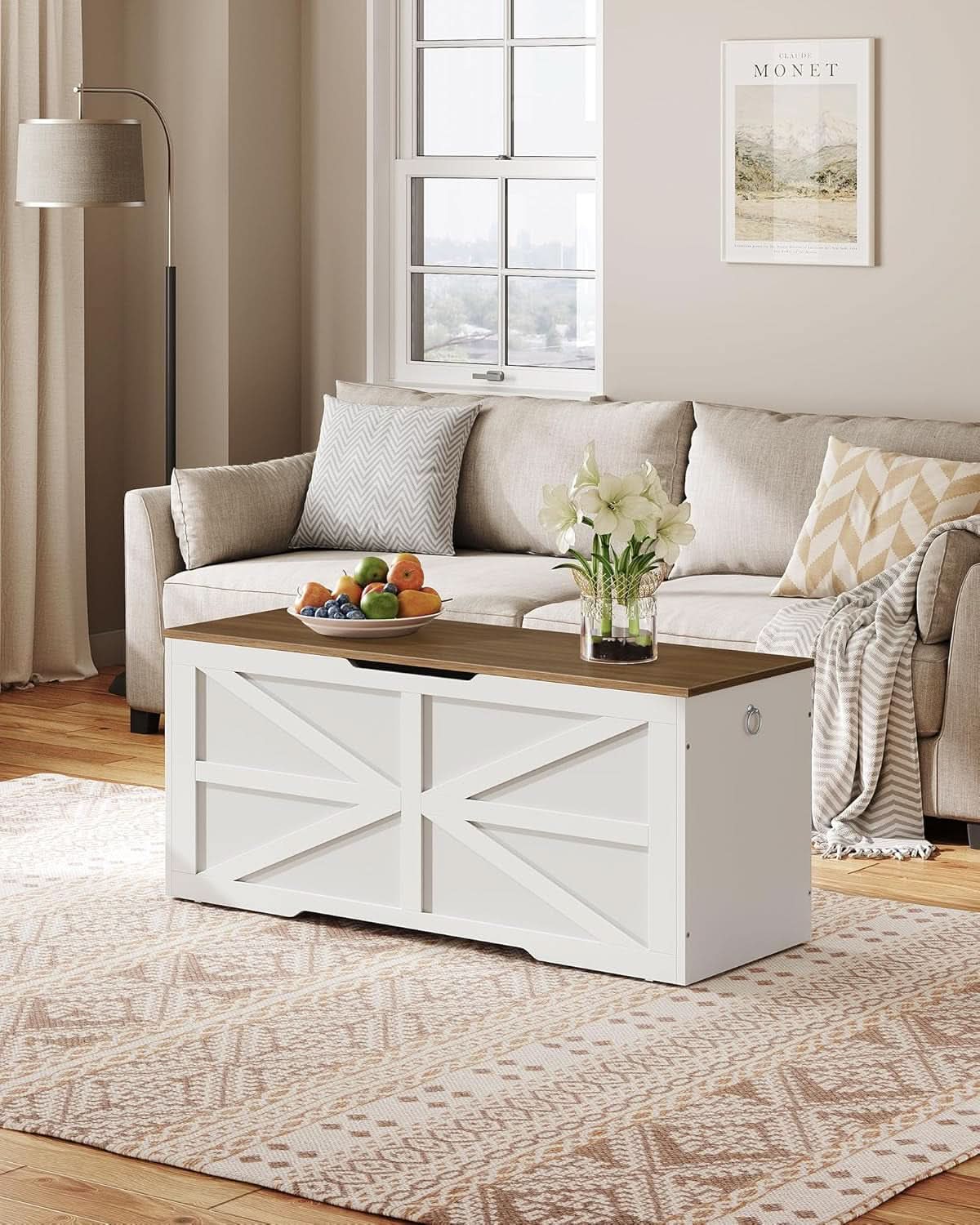 TwoTone Walnut White Storage Chest Durable 43.3Inch