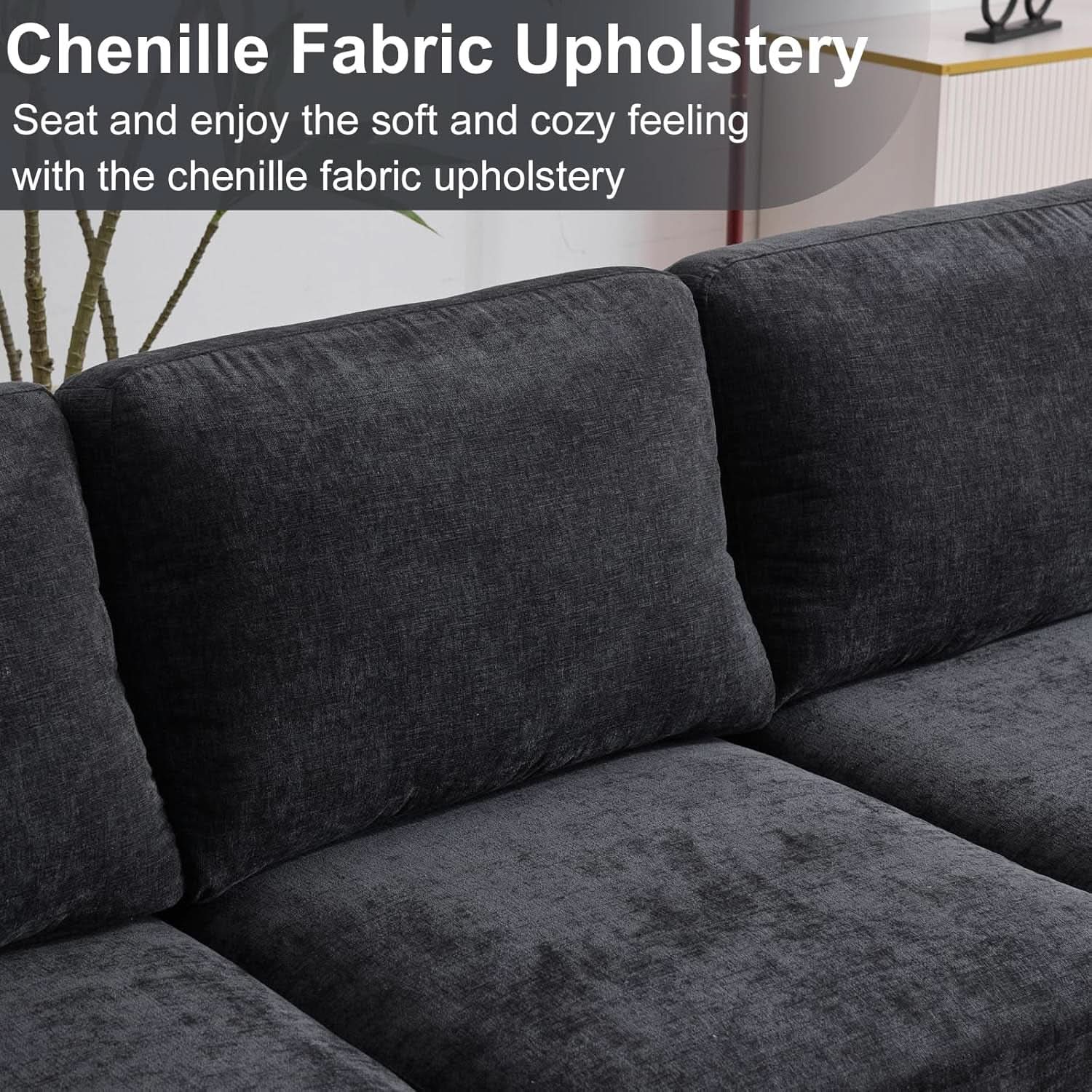 U Shape Sectional Sofa 111 Inch Black Living Room Setup