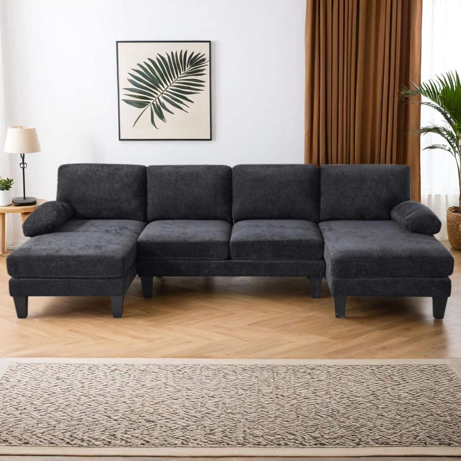 U Shape Sectional Sofa 111 Inch Black Living Room Setup