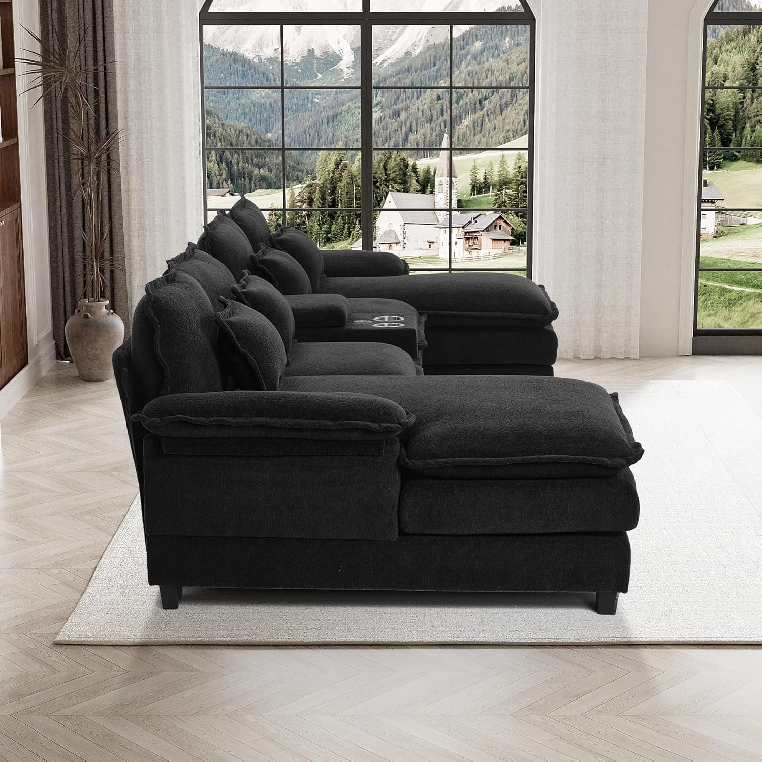 U Shaped Cloud Sectional Sofa with USB Charging Ports