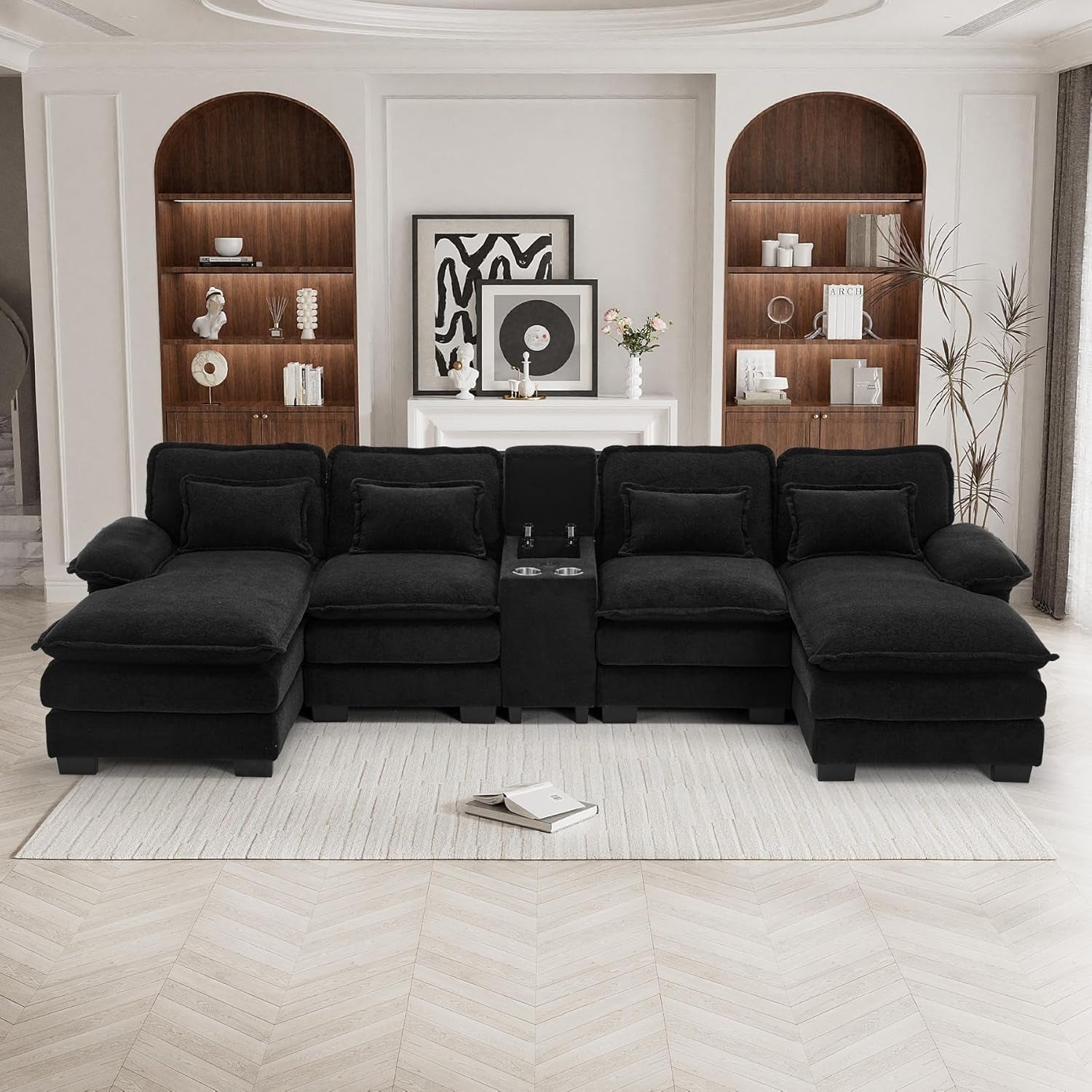 U Shaped Cloud Sectional Sofa with USB Charging Ports