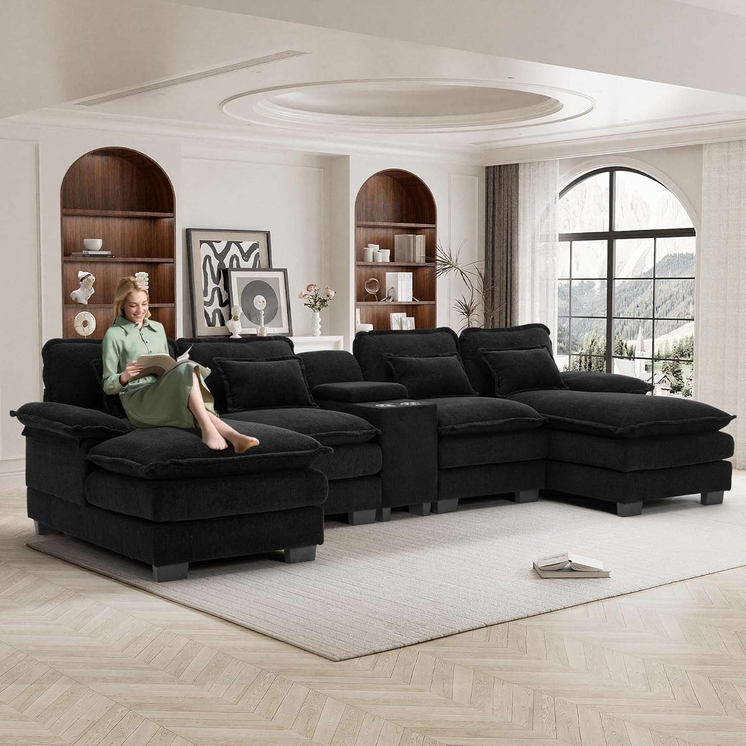 U Shaped Cloud Sectional Sofa with USB Charging Ports